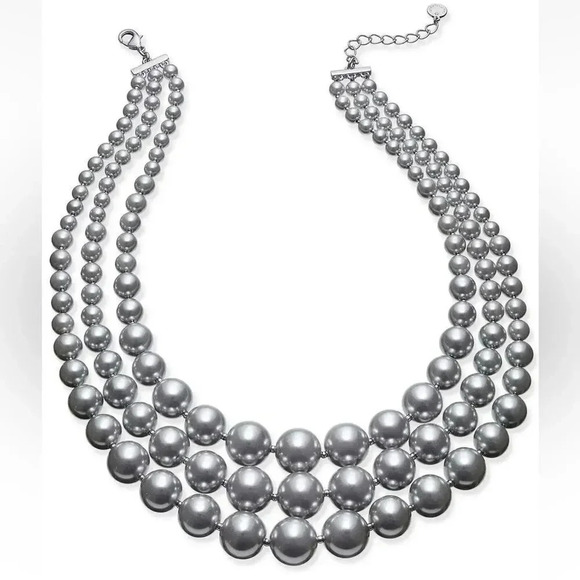 Charter Club Imitation Pearl Three-Row Collar Necklace Gray NWT - Picture 3 of 6